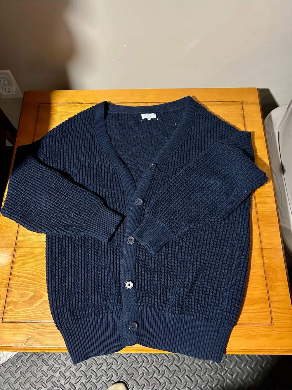 Women's Navy Chunky Knit V-Neck Cardigan